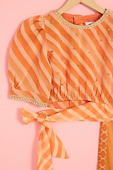 Orange Georgette Printed & Embroidered Co-Ord Set For Girls by Pankhuri by Priyanka - Kids at Pernia's Pop Up Shop