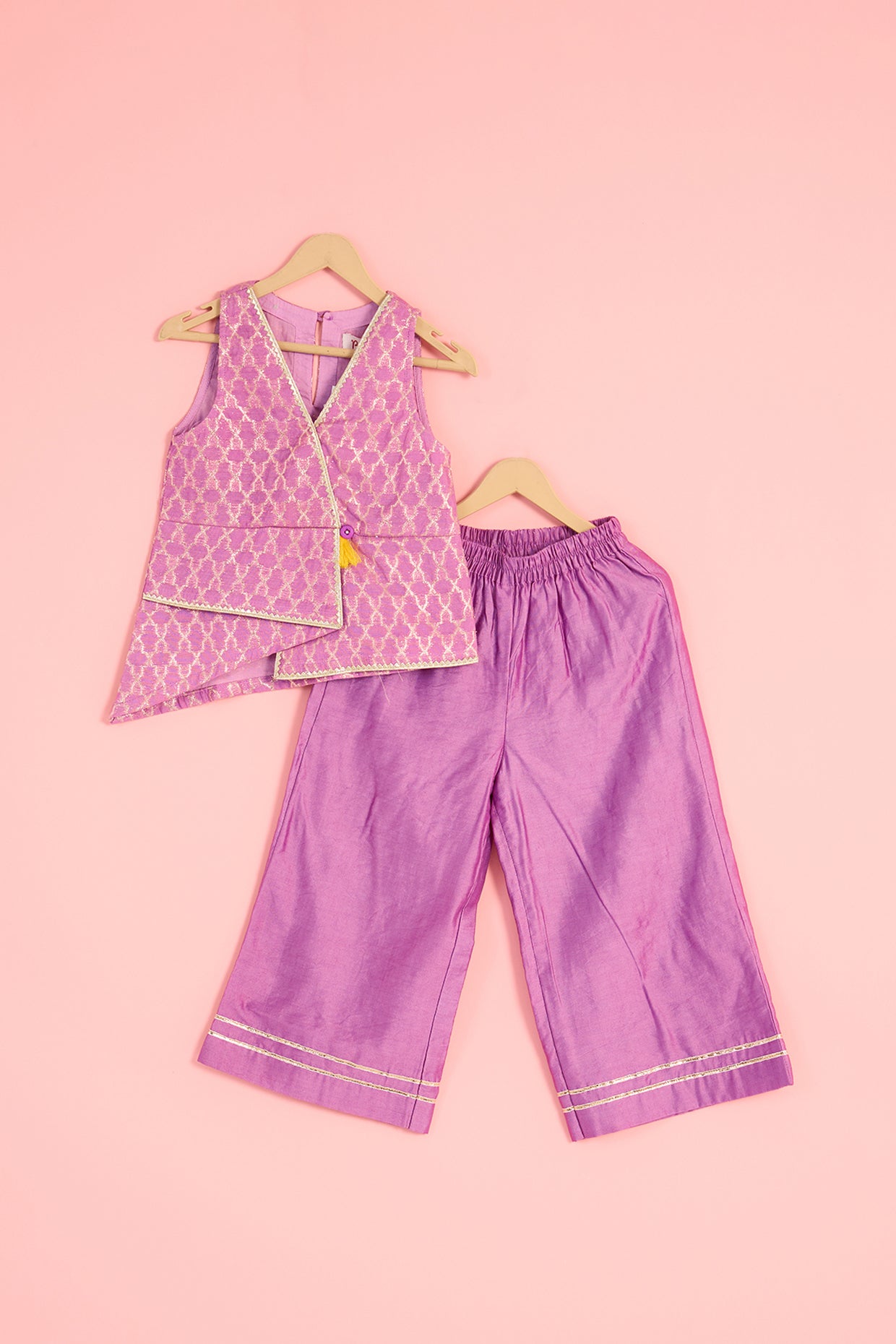 Mauve Chanderi Zari Embroidered Co-Ord Set For Girls by Pankhuri by Priyanka - Kids at Pernia's Pop Up Shop