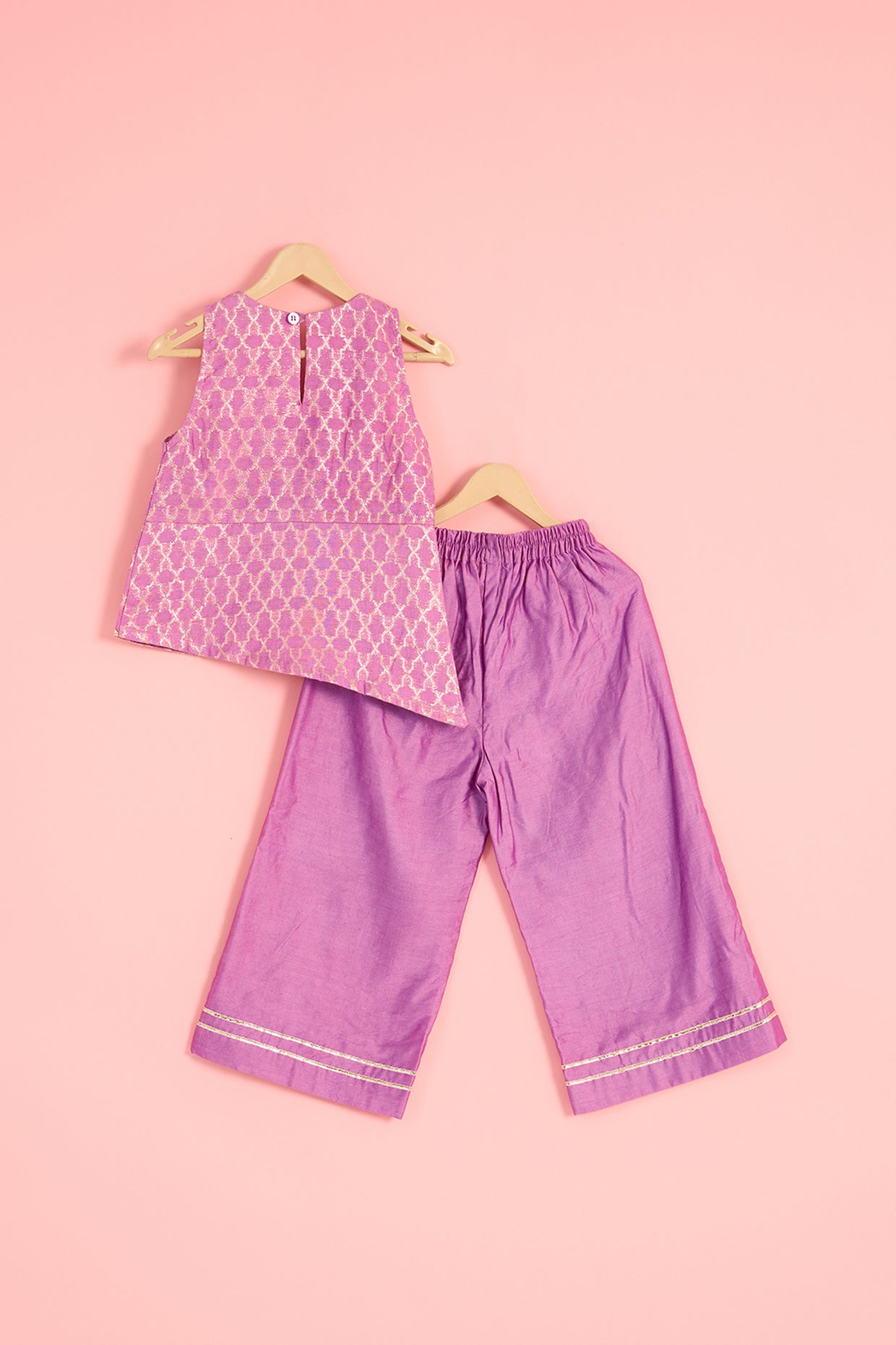 Mauve Chanderi Zari Embroidered Co-Ord Set For Girls by Pankhuri by Priyanka - Kids at Pernia's Pop Up Shop