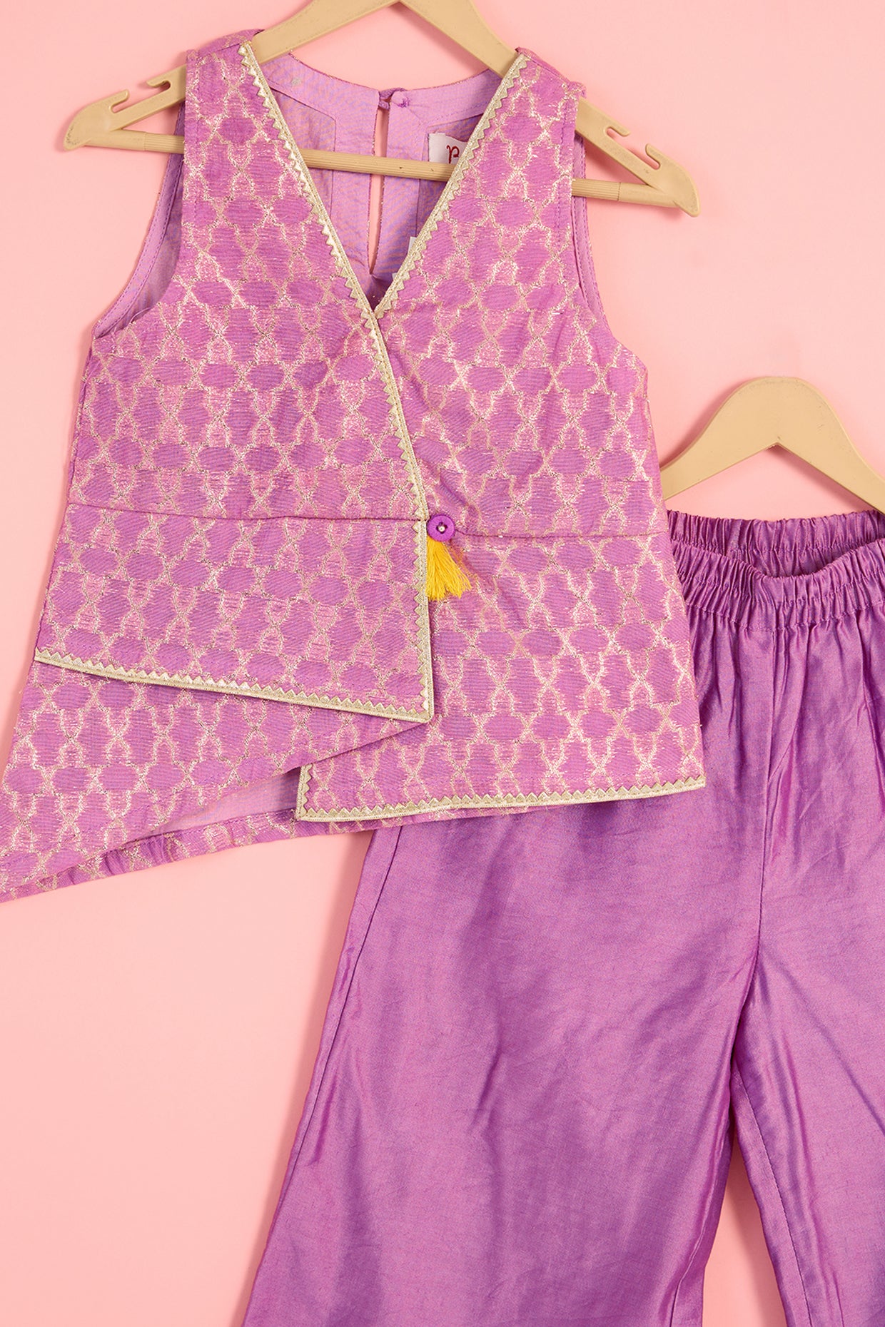 Mauve Chanderi Zari Embroidered Co-Ord Set For Girls by Pankhuri by Priyanka - Kids at Pernia's Pop Up Shop