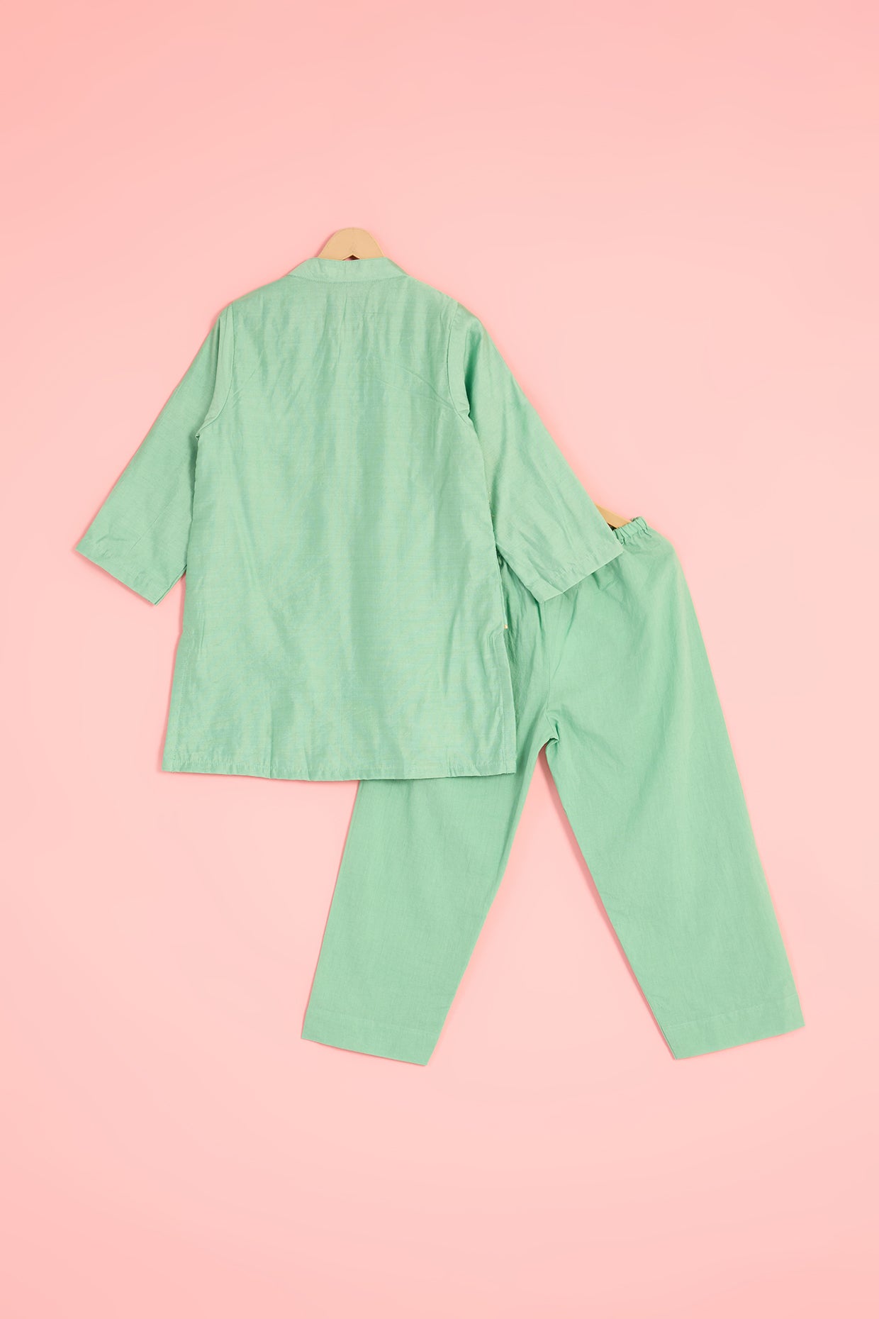 Green Chanderi Blend Embroidered Kurta Set For Boys by Pankhuri by Priyanka - Kids at Pernia's Pop Up Shop