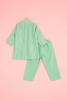 Green Chanderi Blend Embroidered Kurta Set For Boys by Pankhuri by Priyanka - Kids at Pernia's Pop Up Shop