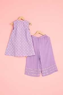 Lilac Pure Cotton Bandhani Printed Kurta Set For Girls by Pankhuri by Priyanka - Kids at Pernia's Pop Up Shop