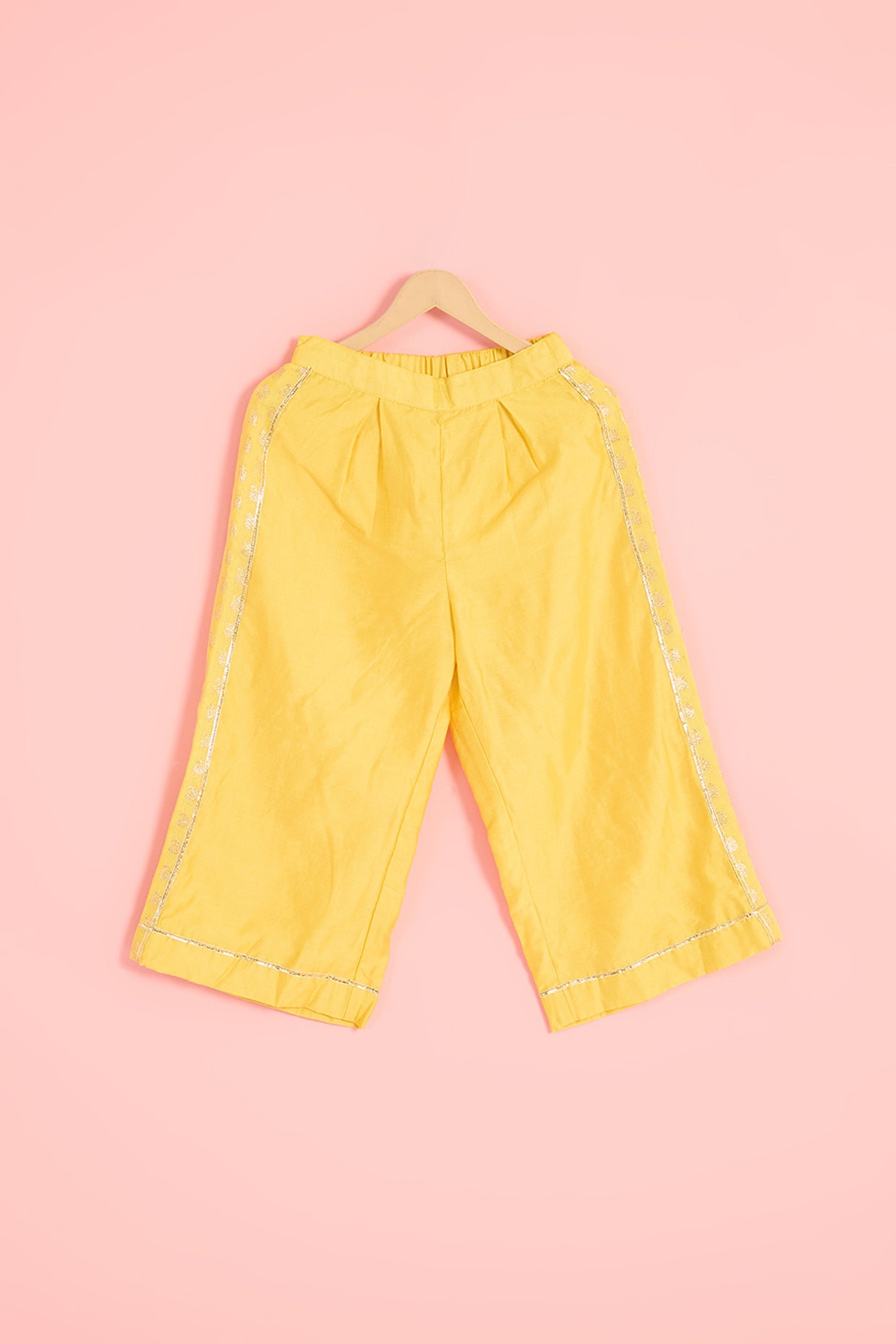 Yellow Zari Chanderi Zari Embroidered Waistcoat Set For Girls by Pankhuri by Priyanka - Kids at Pernia's Pop Up Shop