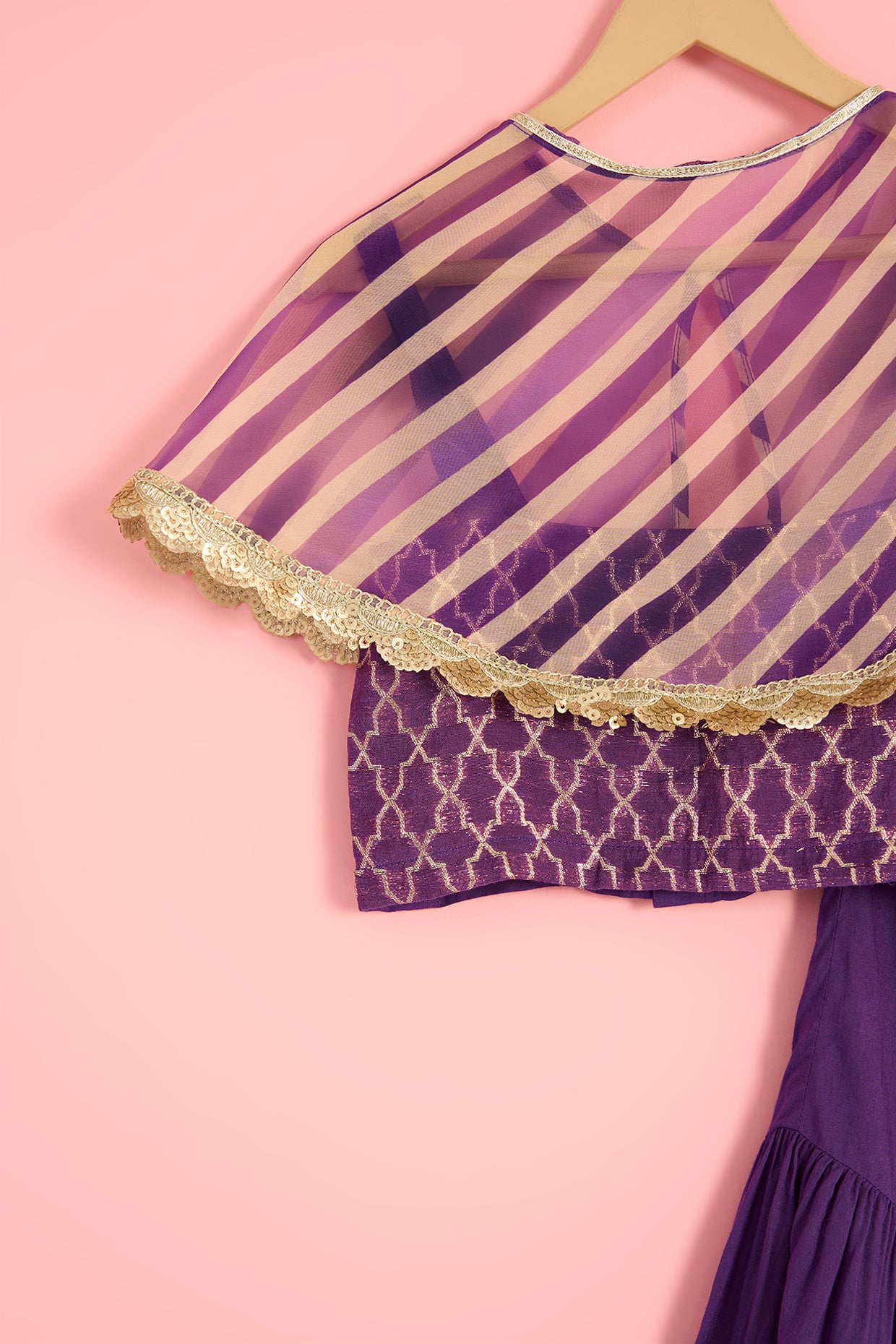 Mauve Chanderi Blend & Modal Printed Cape Set For Girls by Pankhuri by Priyanka - Kids at Pernia's Pop Up Shop