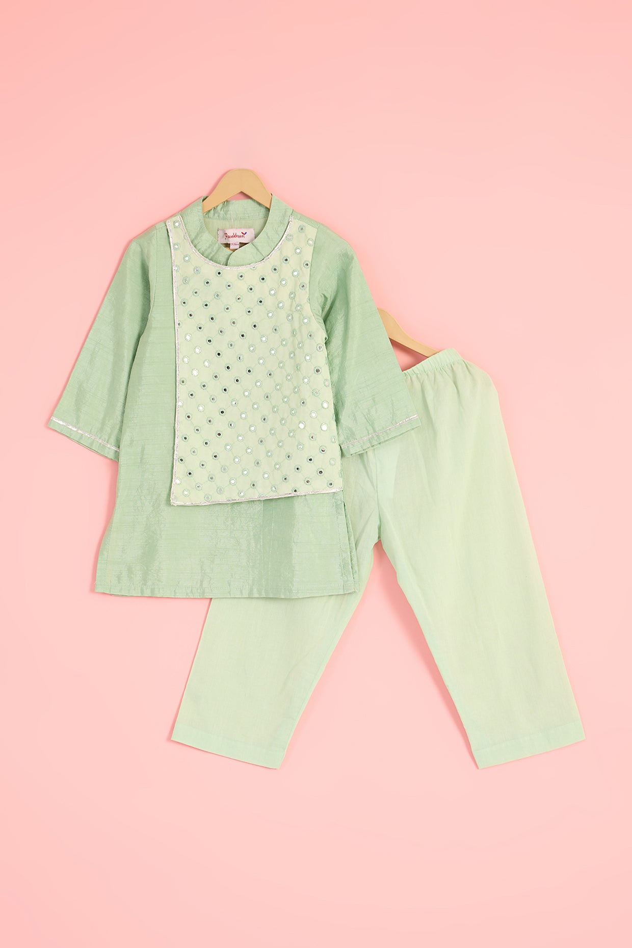 Green Silk Blend Embroidered Kurta Set For Boys by Pankhuri by Priyanka - Kids at Pernia's Pop Up Shop