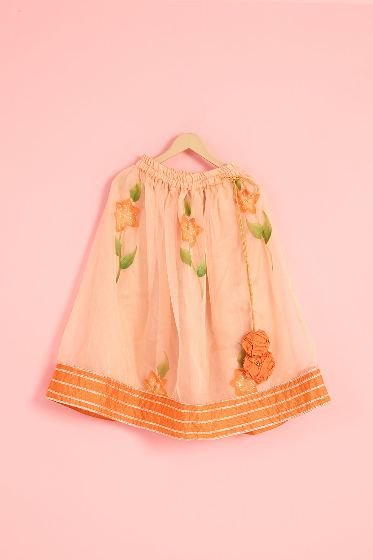 Orange Organza Hand-Painted Lehenga Set For Girls by Pankhuri by Priyanka - Kids at Pernia's Pop Up Shop