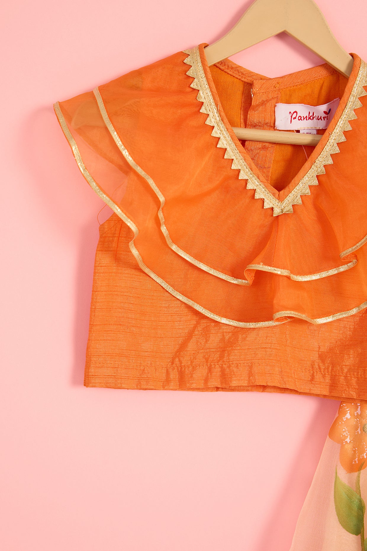 Orange Organza Hand-Painted Lehenga Set For Girls by Pankhuri by Priyanka - Kids at Pernia's Pop Up Shop