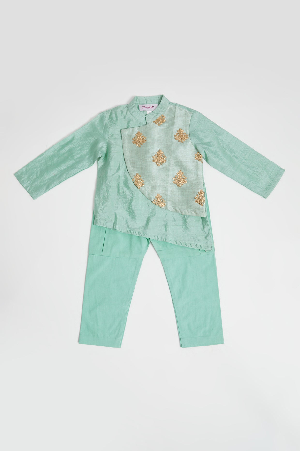Powder Blue Embroidered Kurta Set For Boys by Pankhuri by Priyanka - Kids at Pernia's Pop Up Shop