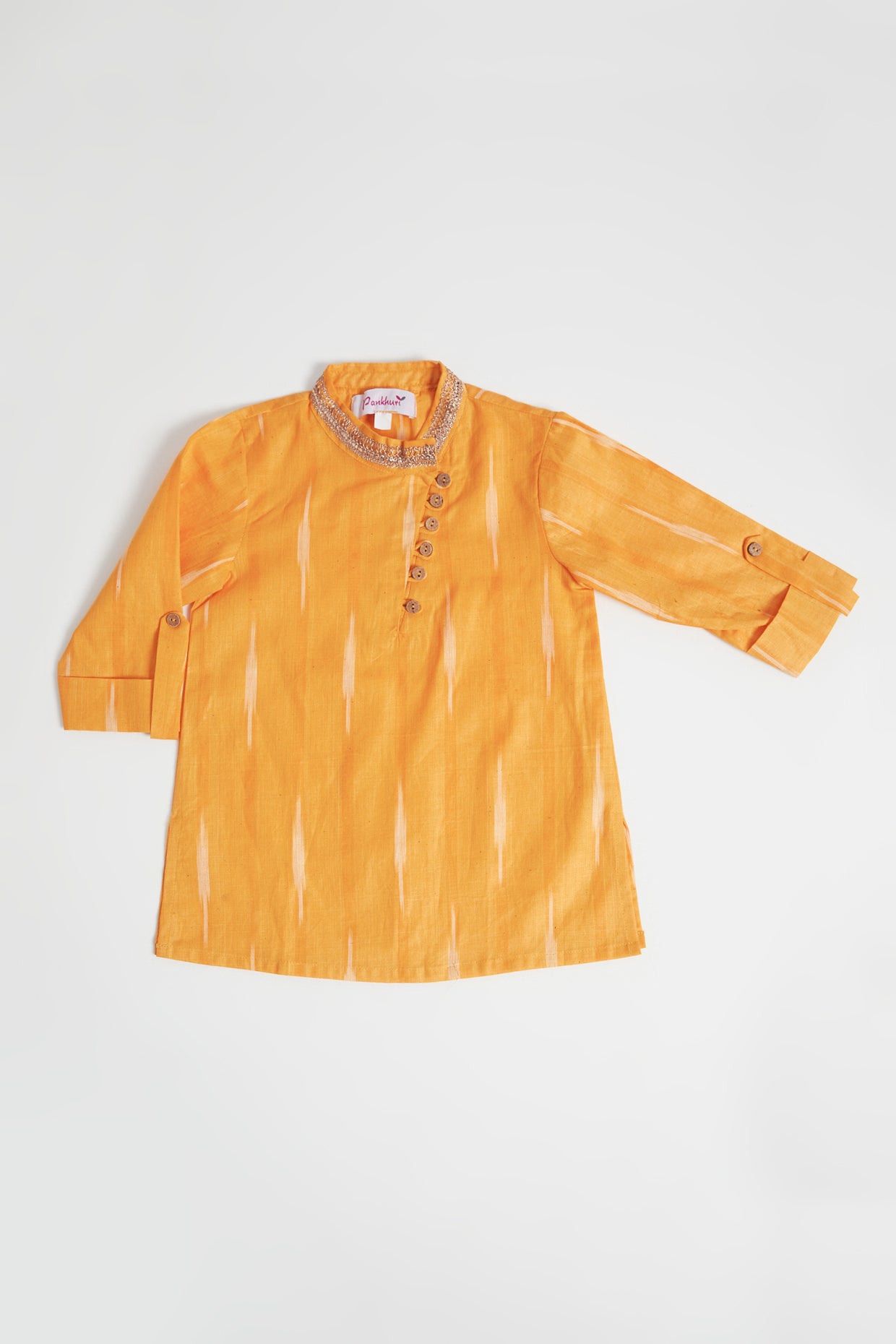 Turmeric Yellow Ikat Kurta Set For Boys by Pankhuri by Priyanka - Kids at Pernia's Pop Up Shop