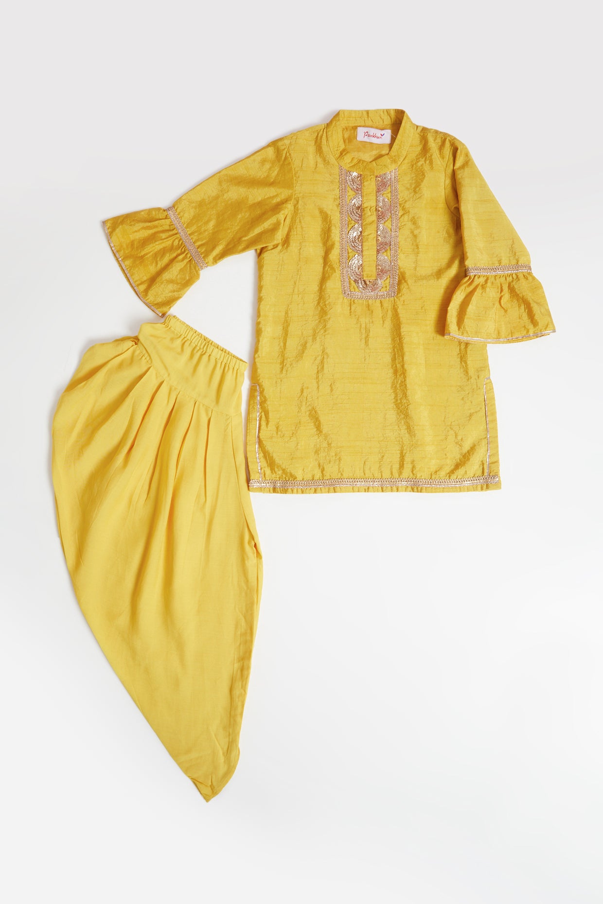 Yellow Lace Kurta Set For Girls by Pankhuri by Priyanka - Kids at Pernia's Pop Up Shop