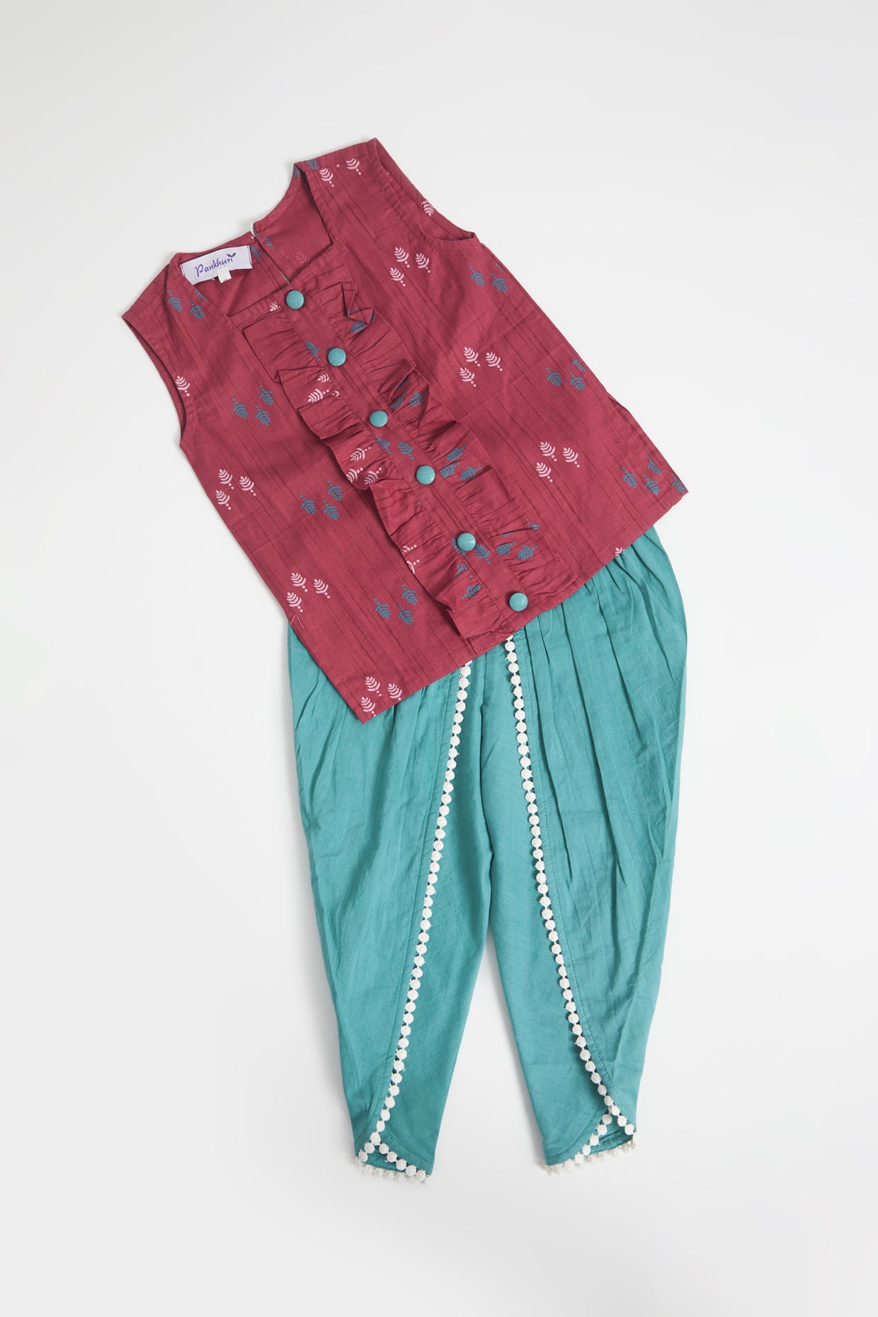 Rani Maroon Cotton Kurta Set For Girls by Pankhuri by Priyanka - Kids at Pernia's Pop Up Shop