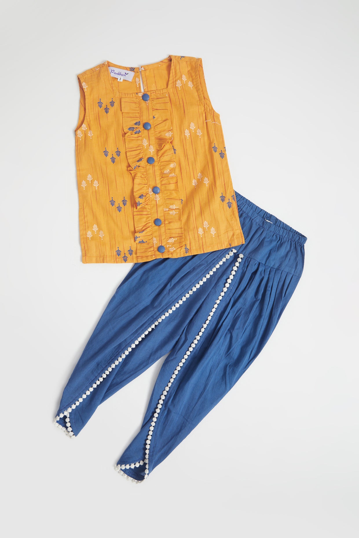 Yellow Mustard Cotton Kurta Set For Girls by Pankhuri by Priyanka - Kids at Pernia's Pop Up Shop