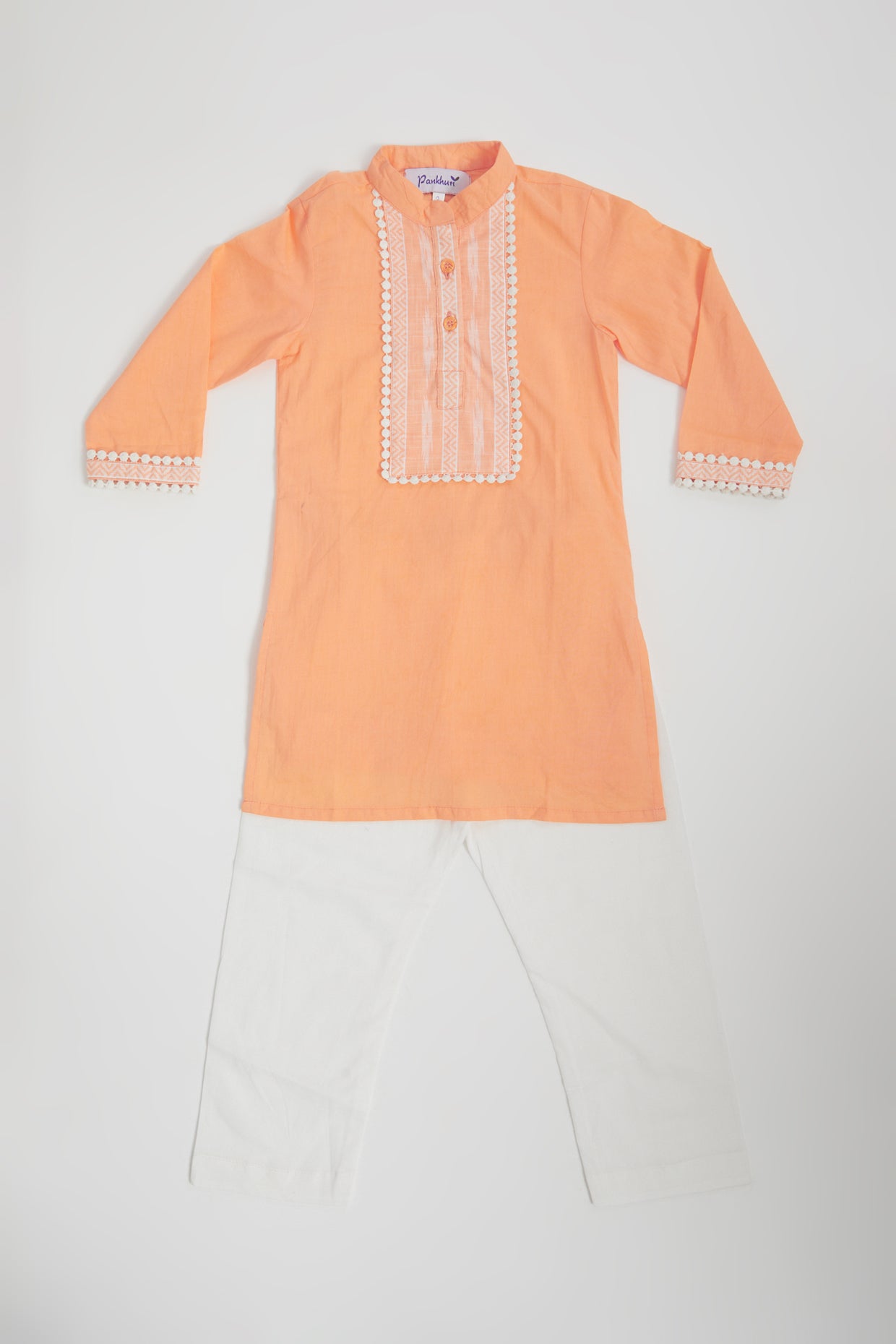 Orange Ikat Kurta Set by Pankhuri by Priyanka - Kids at Pernia's Pop Up Shop
