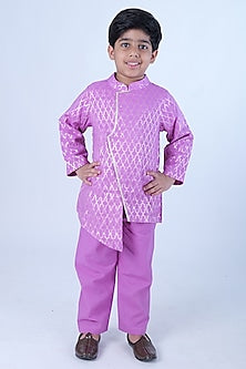 Lilac Chanderi Zari Butta Printed Kurta Set For Boys by Pankhuri by Priyanka - Kids at Pernia's Pop Up Shop