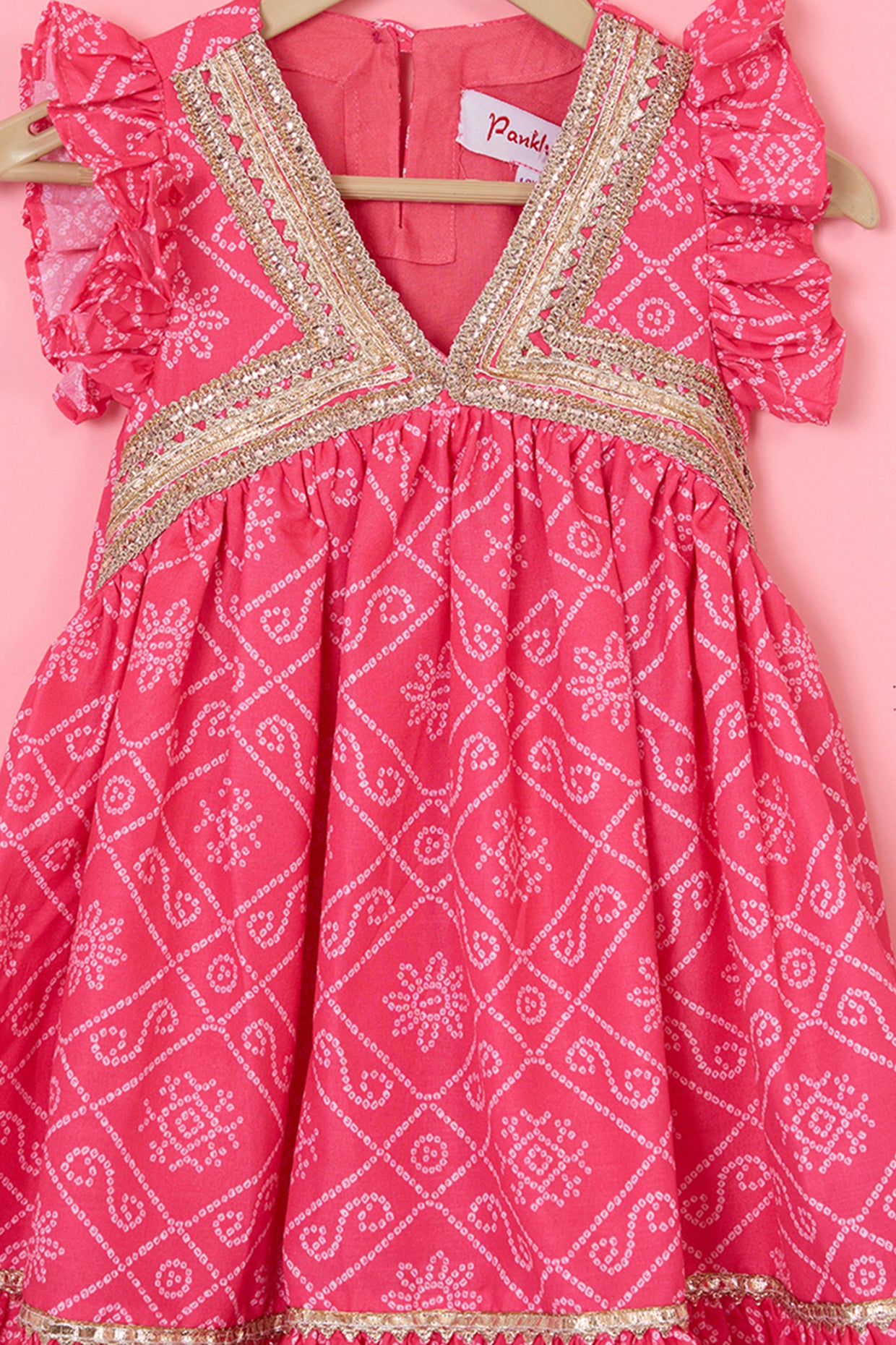 Pink Cotton Bandhani printed Dress For Girls by Pankhuri by Priyanka - Kids at Pernia's Pop Up Shop