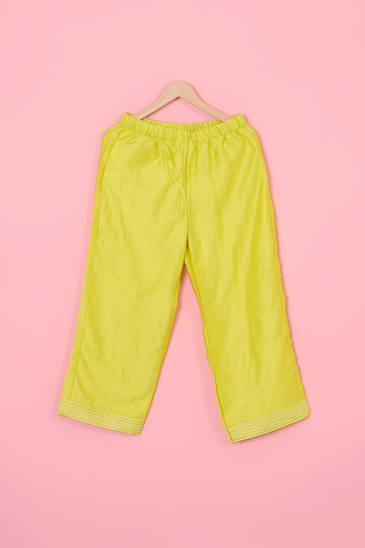 Lemon Yellow Chanderi Palazzo Pant Set For Girls by Pankhuri by Priyanka - Kids at Pernia's Pop Up Shop