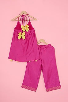 Rani Pink Chanderi Palazzo Pant Set For Girls by Pankhuri by Priyanka - Kids at Pernia's Pop Up Shop