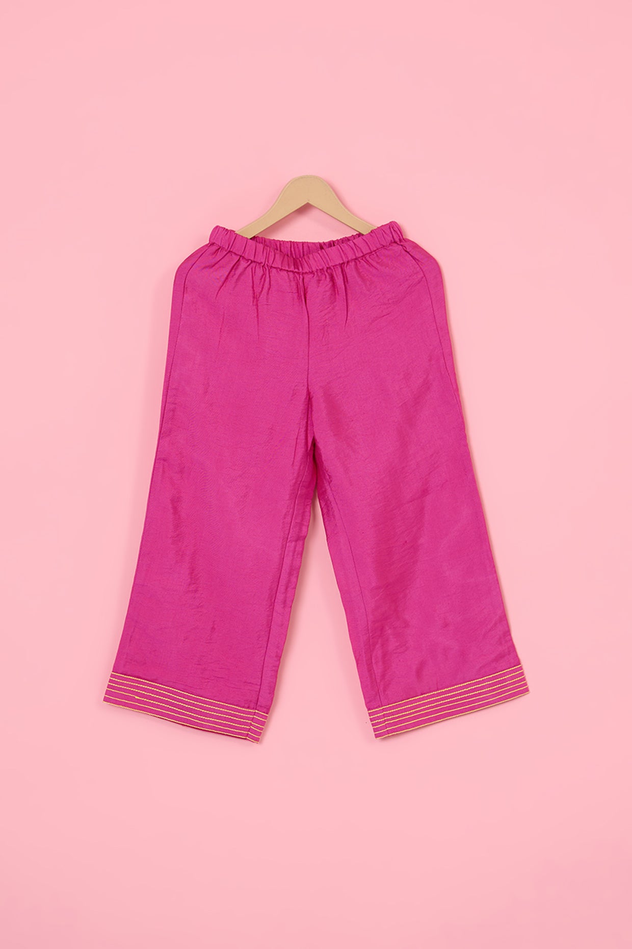 Rani Pink Chanderi Palazzo Pant Set For Girls by Pankhuri by Priyanka - Kids at Pernia's Pop Up Shop