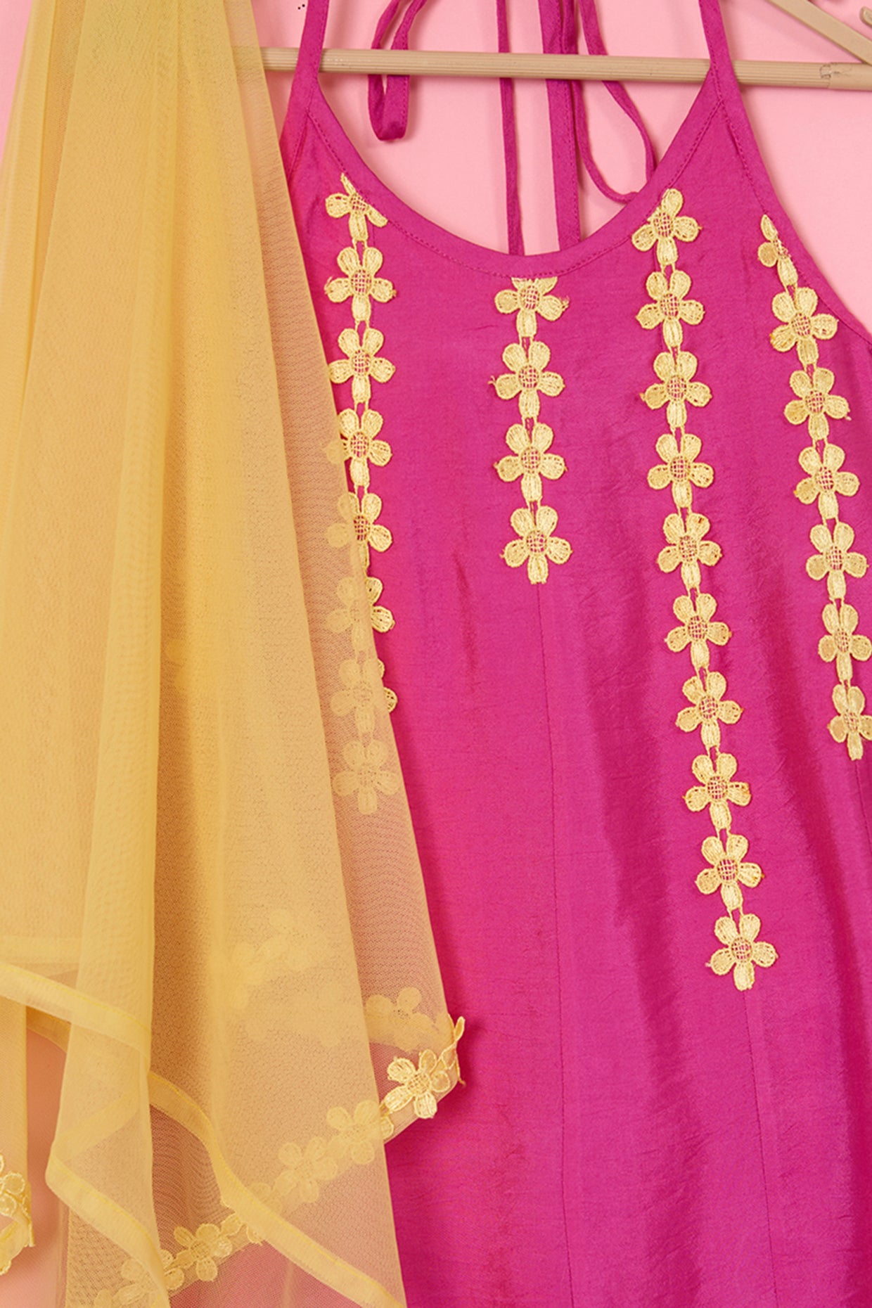 Rani Pink Chanderi Palazzo Pant Set For Girls by Pankhuri by Priyanka - Kids at Pernia's Pop Up Shop