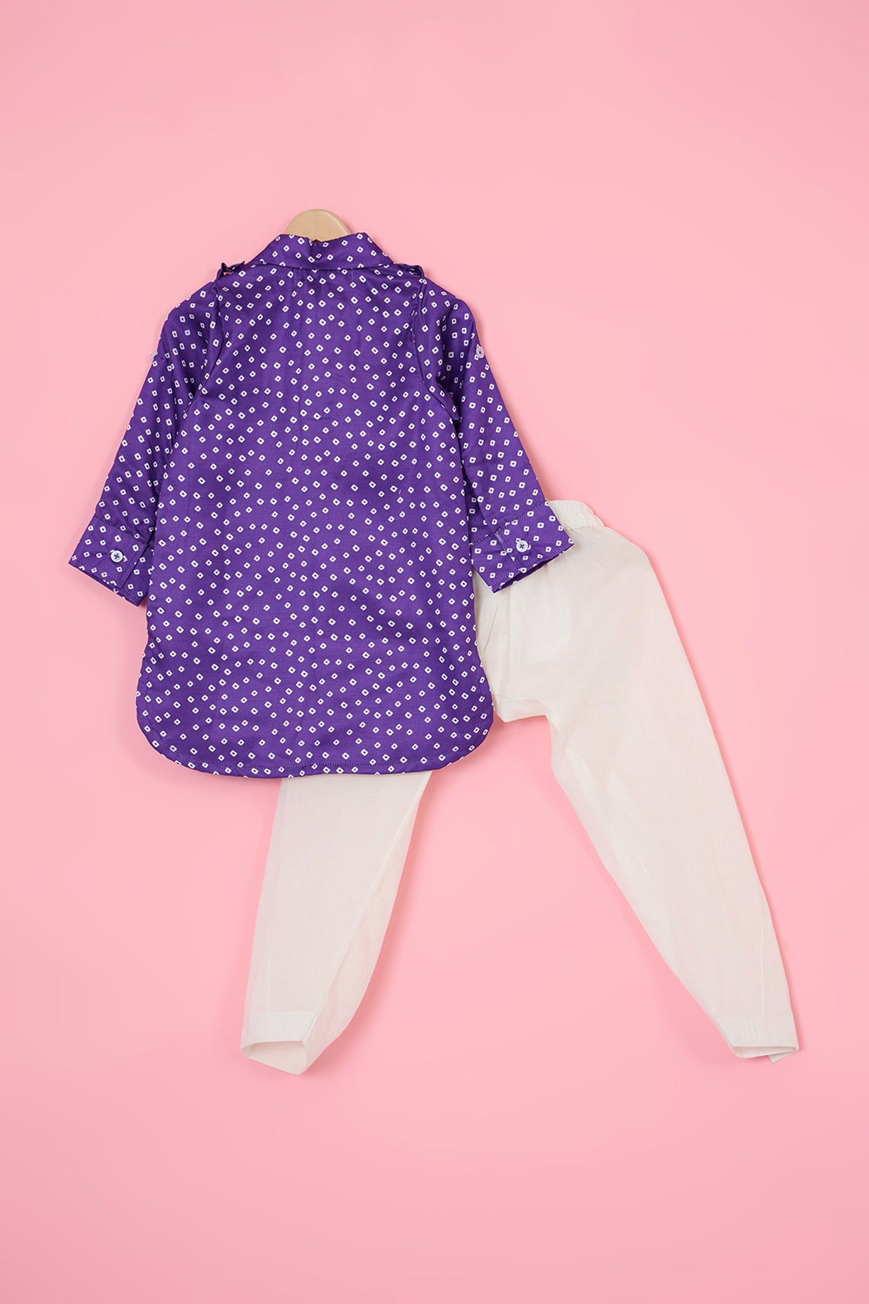 Purple Modal Satin Bandhani Printed Kurta Set For Boys by Pankhuri by Priyanka - Kids at Pernia's Pop Up Shop