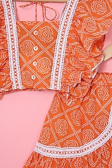 Orange Cotton Ruffled Skirt Set For Girls by Pankhuri by Priyanka - Kids at Pernia's Pop Up Shop