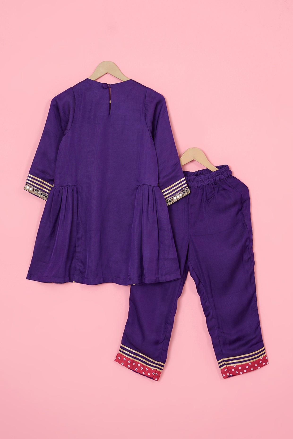 Purple Modal Satin Lace Embellished Kurta Set For Girls by Pankhuri by Priyanka - Kids at Pernia's Pop Up Shop