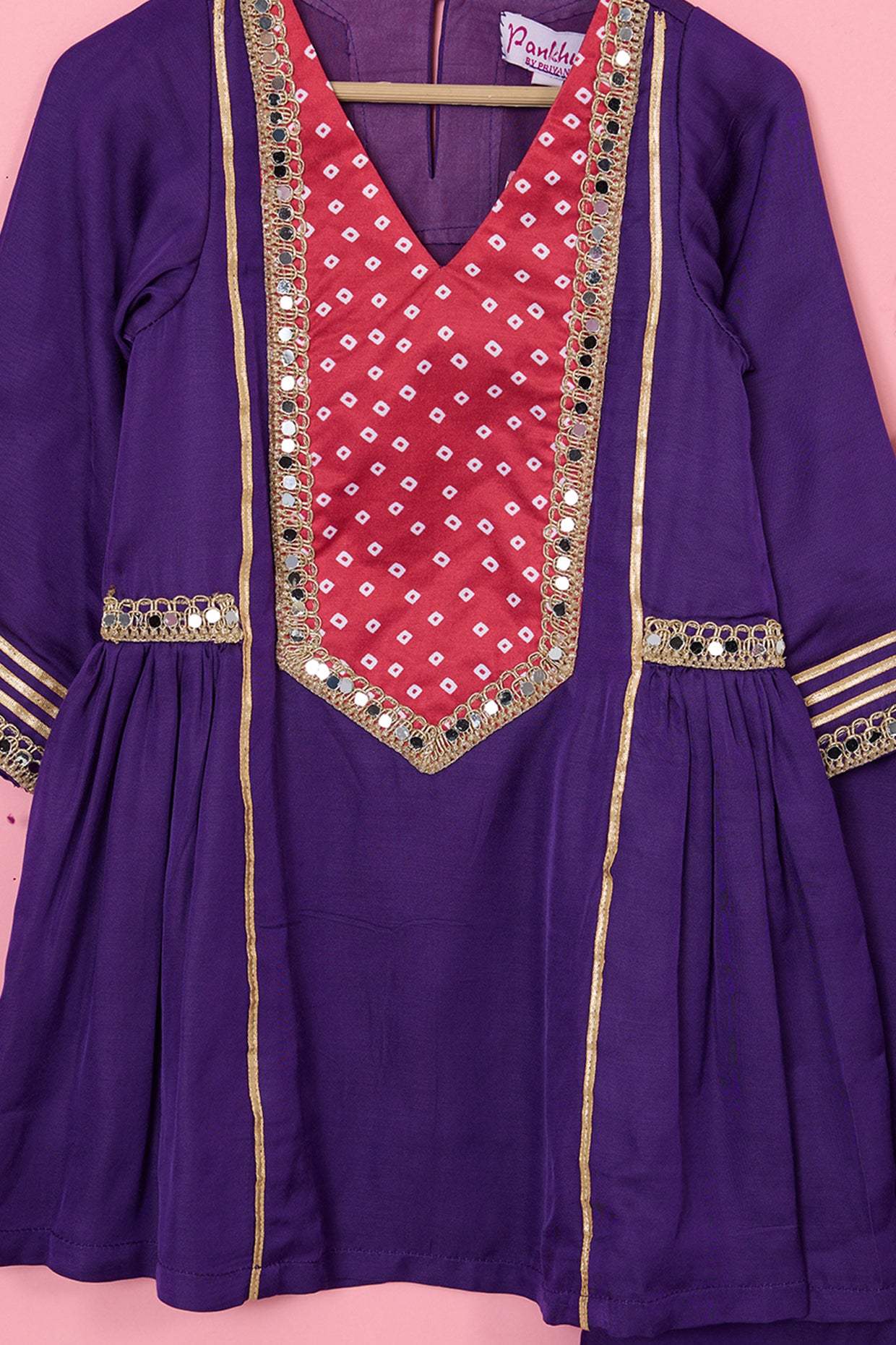 Purple Modal Satin Lace Embellished Kurta Set For Girls by Pankhuri by Priyanka - Kids at Pernia's Pop Up Shop