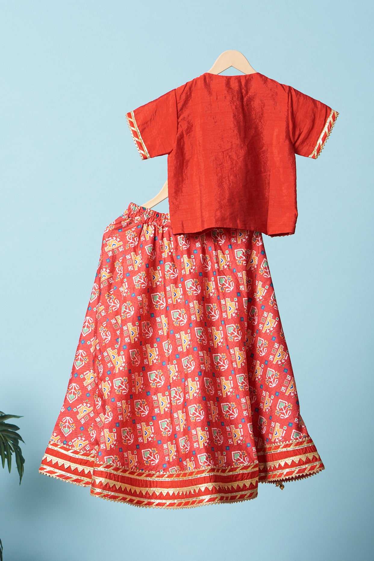 Red Printed Lehenga Set For Girls by Pankhuri by Priyanka - Kids at Pernia's Pop Up Shop
