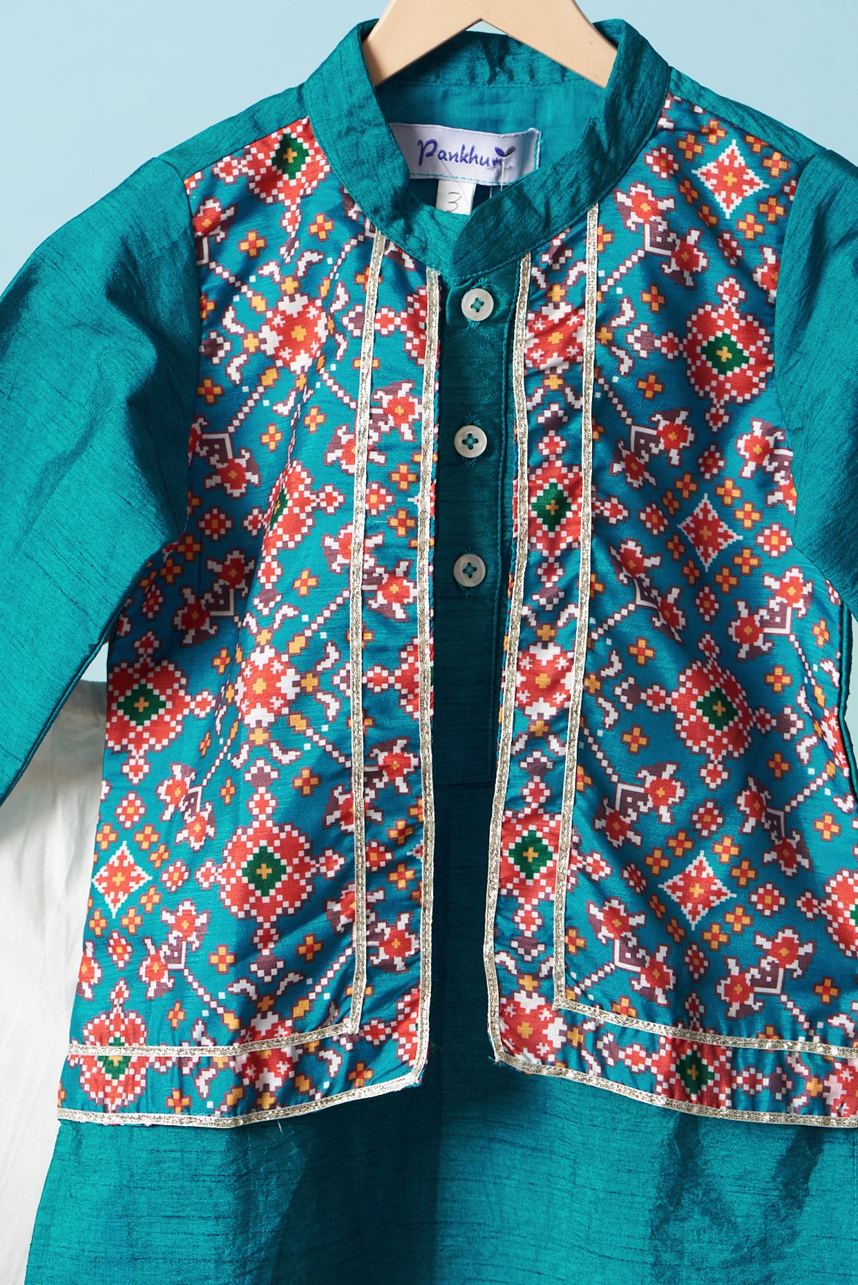 Blue Silk Blend Kurta Set For Boys by Pankhuri by Priyanka - Kids at Pernia's Pop Up Shop