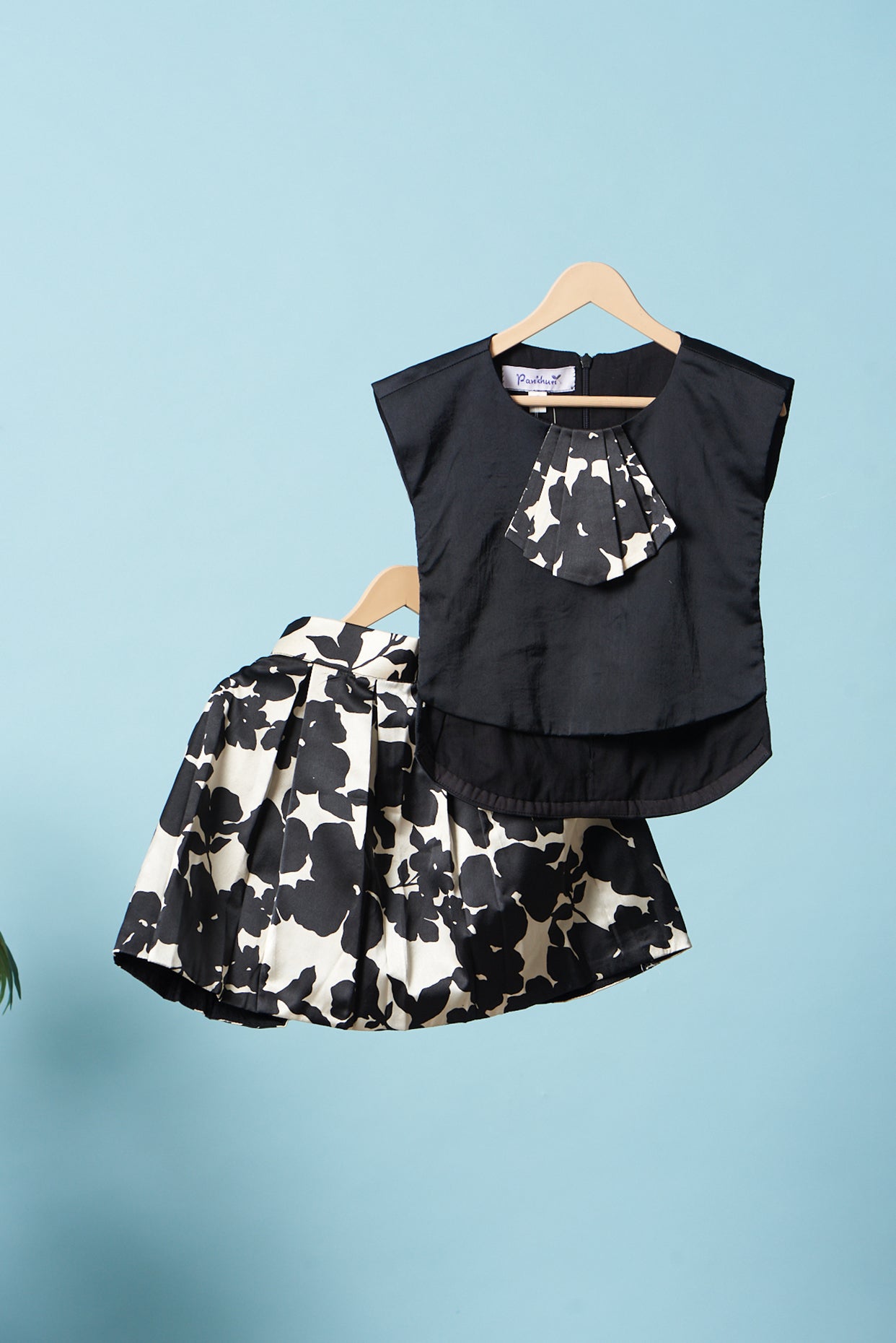 Black Printed Skirt Set For Girls by Pankhuri by Priyanka - Kids at Pernia's Pop Up Shop