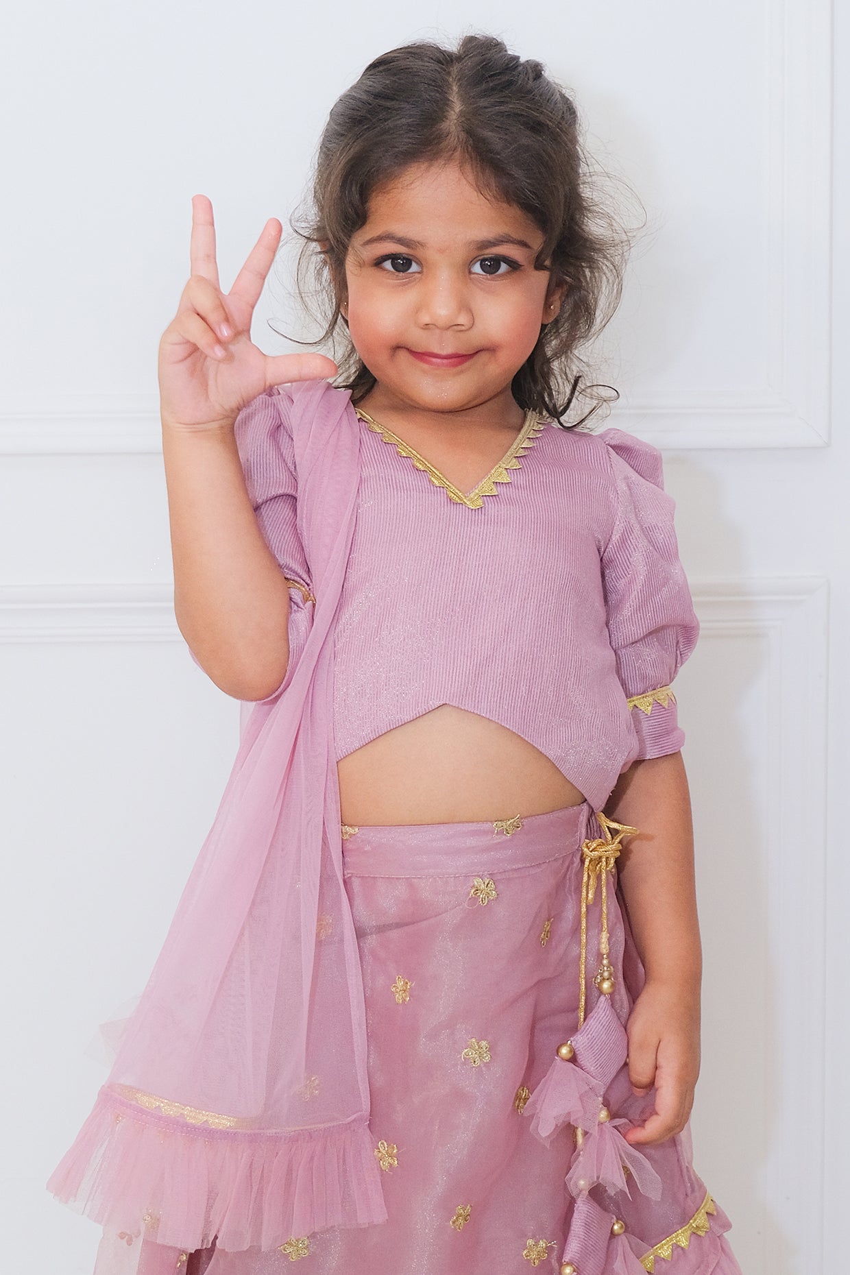 Mauve Organza & Net Flared Lehenga Set For Girls by Pankhuri by Priyanka - Kids at Pernia's Pop Up Shop