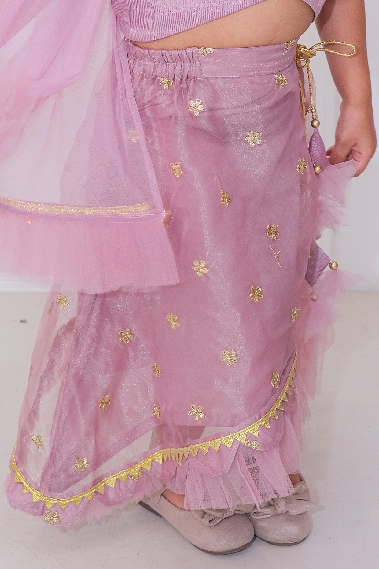 Mauve Organza & Net Flared Lehenga Set For Girls by Pankhuri by Priyanka - Kids at Pernia's Pop Up Shop