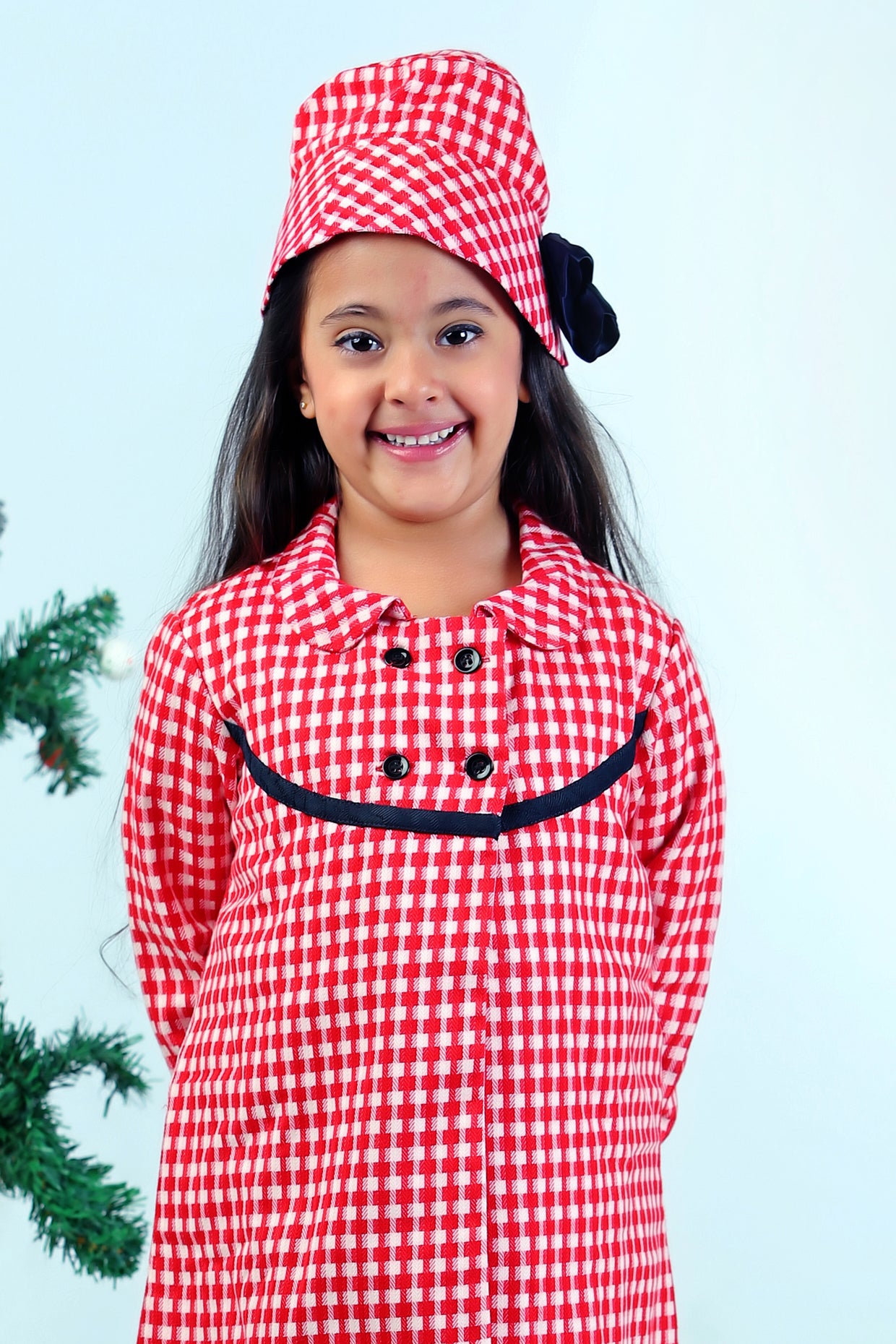 Red & Black Corduroy Checkered Printed A-Line Dress For Girls by Pankhuri by Priyanka - Kids at Pernia's Pop Up Shop