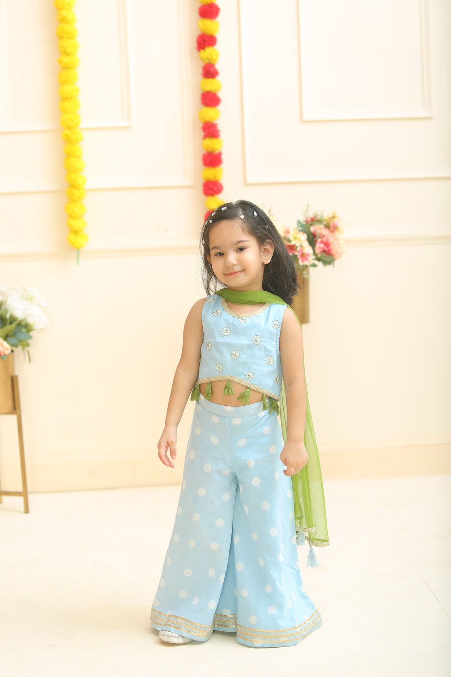 Blue Hand Embroidered Cotton Mulmul Printed Suit