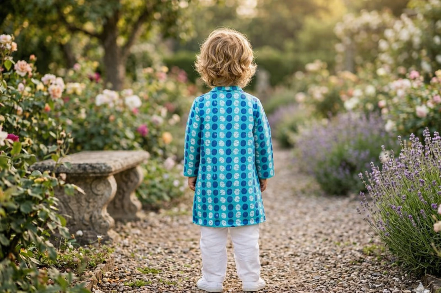 Blue Printed Cotton Kurta with Pajama