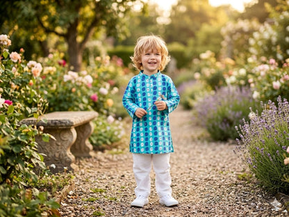 Blue Printed Cotton Kurta with Pajama