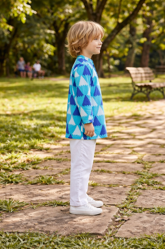 Blue Printed Cotton Kurta with Pajama