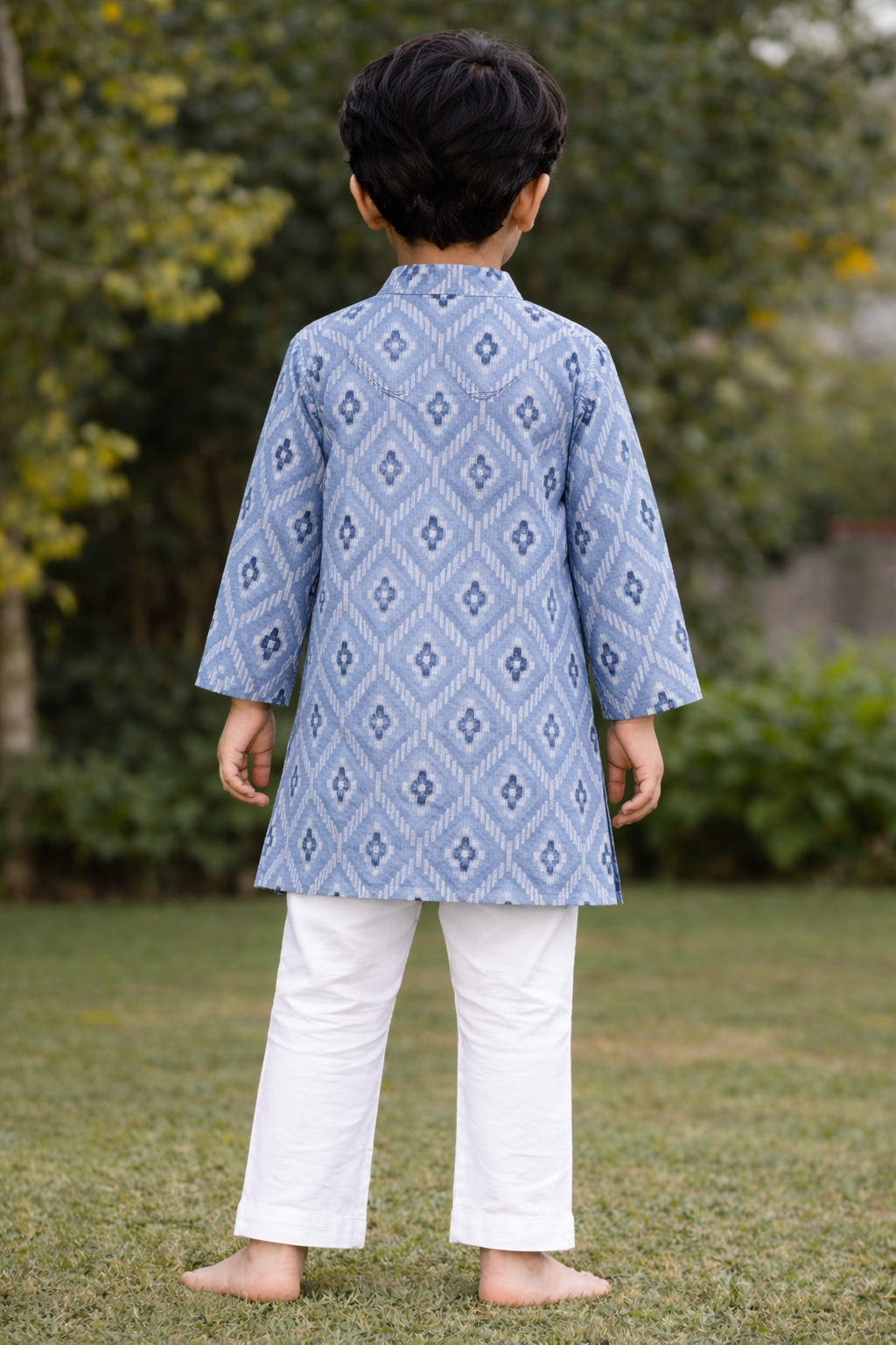 Blue Ikat Printed Cotton Kurta with Pajama