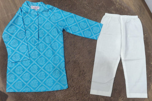 Blue Bandhani Printed Cotton Kurta with Pajama