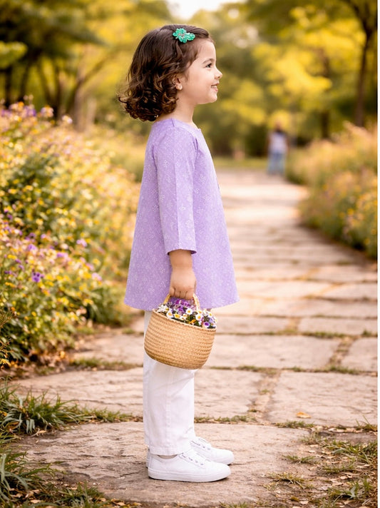 Lavender Printed Cotton Kurta with Pajama