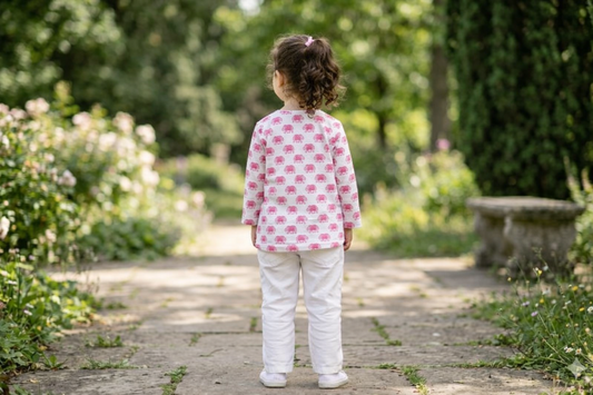 White Pink Printed Cotton Kurta with Pajama