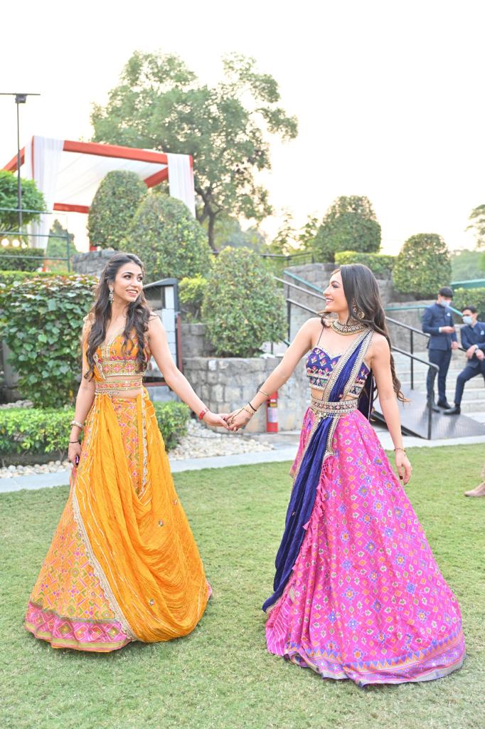 Women's Pink Printed Draped Lehenga Set