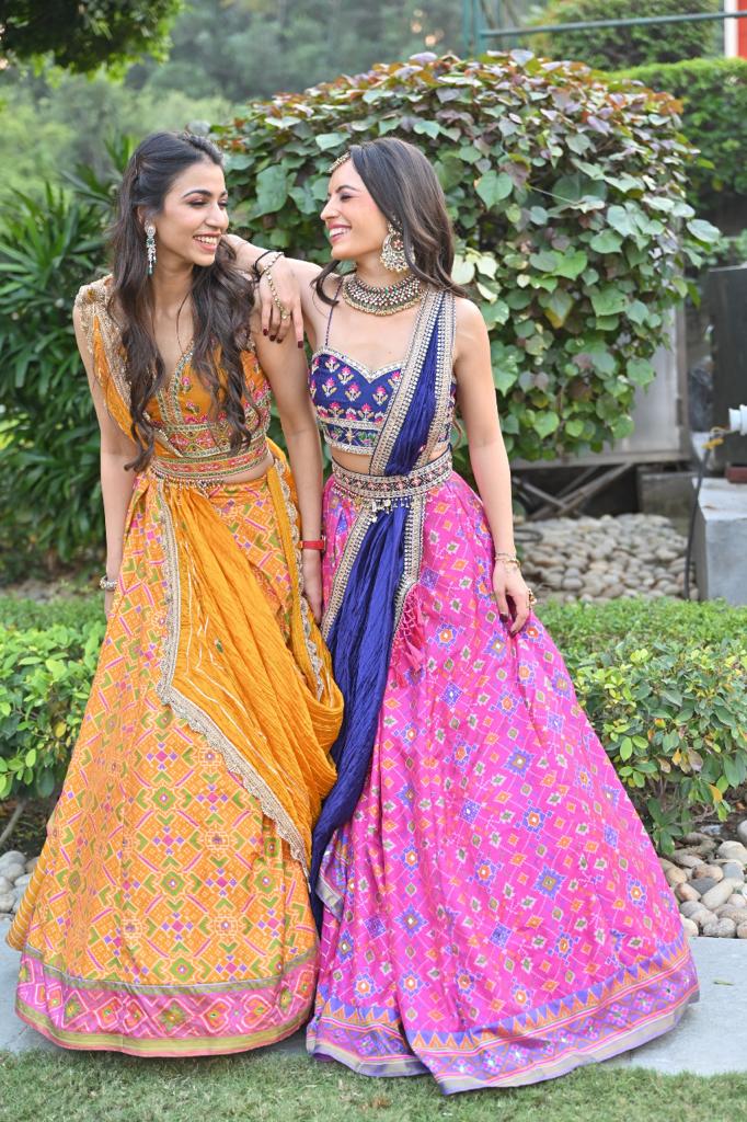 Women's Pink Printed Draped Lehenga Set