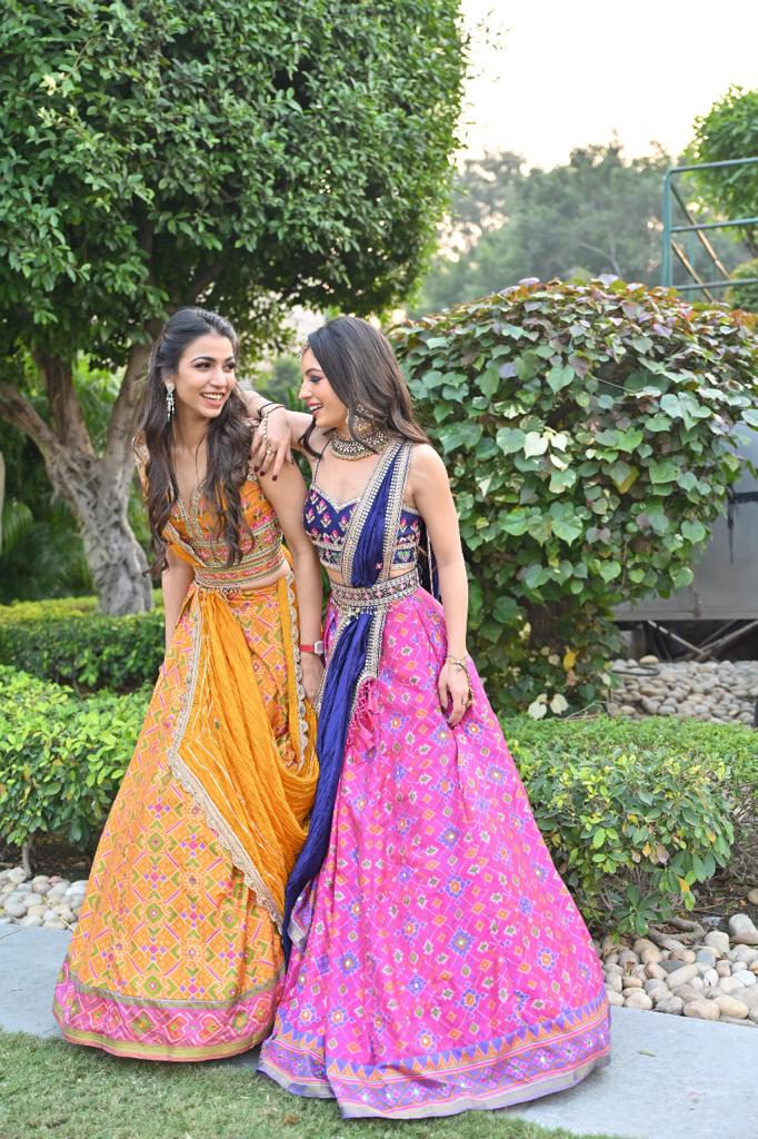 Women's Pink Printed Draped Lehenga Set