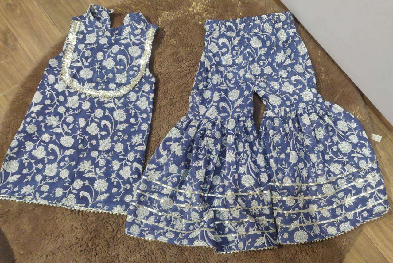 Navy blue floral garara set