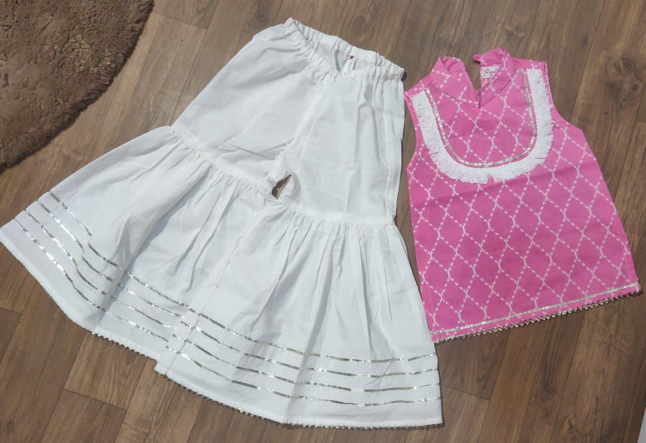Pink Hand Block Printed Cotton Sharara Suit