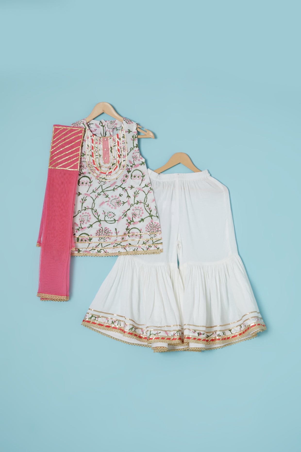 White Modal Silk Gharara Set For Girls by Pankhuri by Priyanka - Kids at Pernia's Pop Up Shop