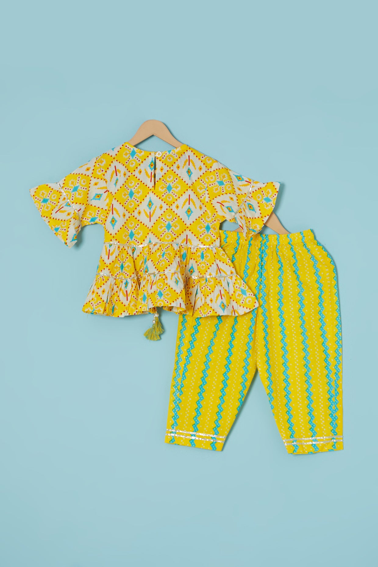 Lime Cotton Printed Peplum Kurta Set For Girls by Pankhuri by Priyanka - Kids at Pernia's Pop Up Shop