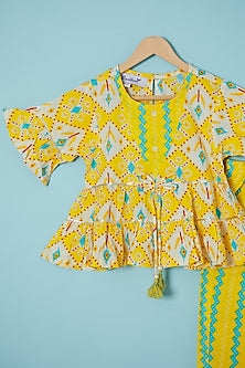 Lime Cotton Printed Peplum Kurta Set For Girls by Pankhuri by Priyanka - Kids at Pernia's Pop Up Shop